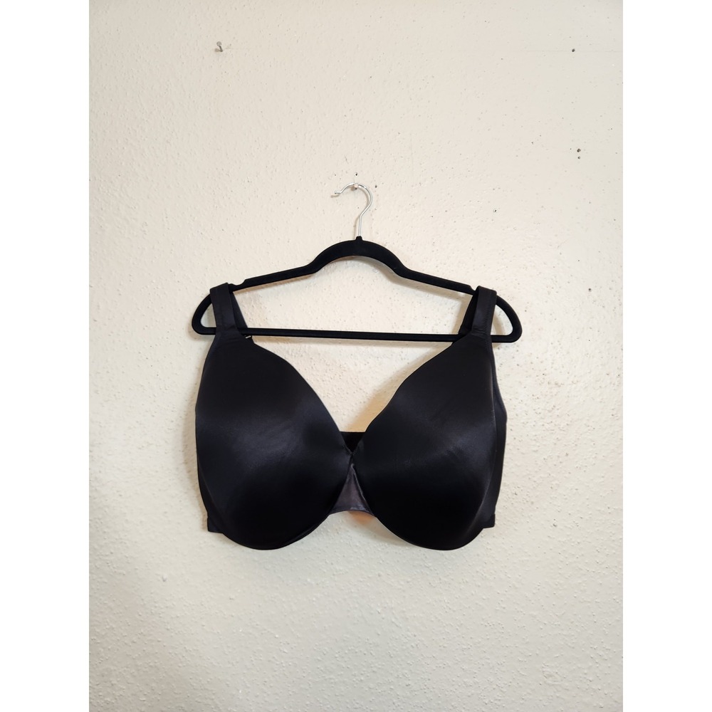 Cacique Satin Full Coverage Bra Black Womens 40H Underwire Molded Smooth Support